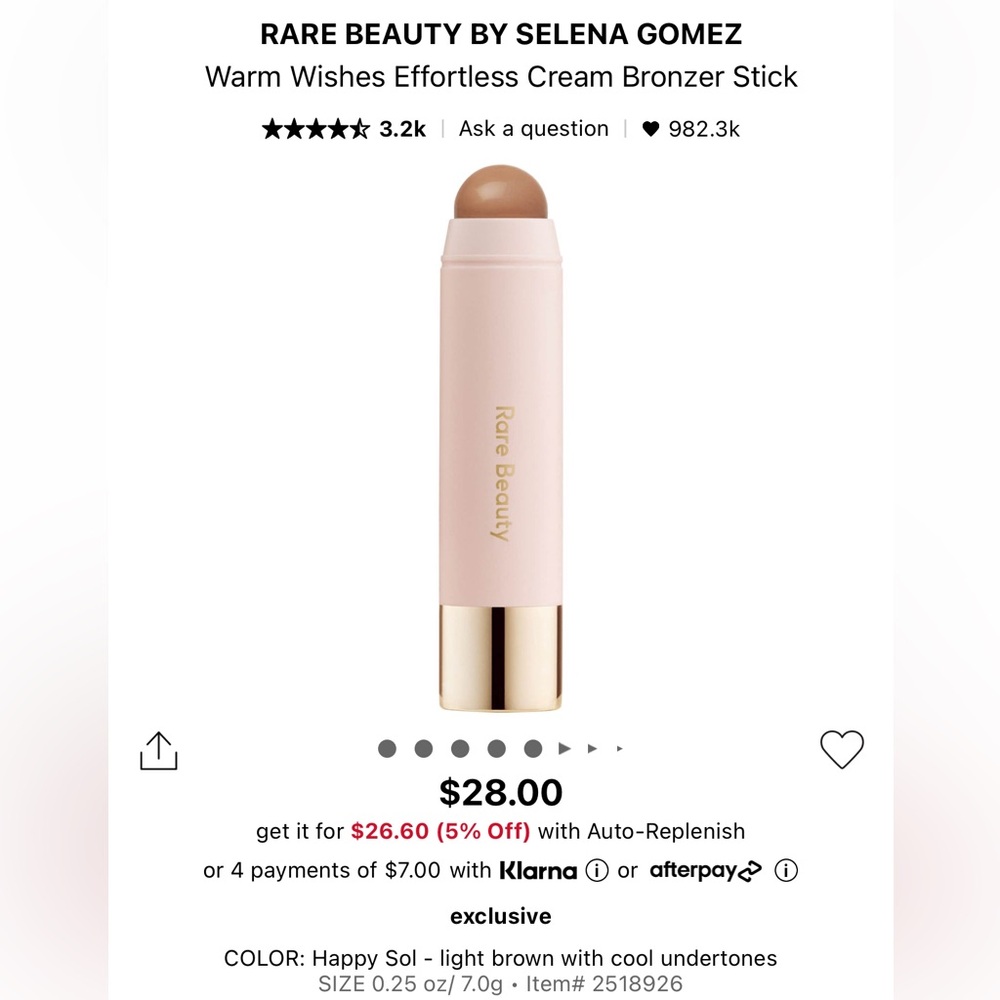 Rare Beauty Happy Sol Bronzer Stick